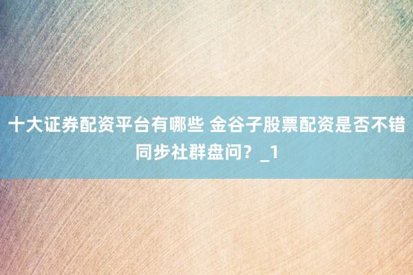 十大证券配资平台有哪些 金谷子股票配资是否不错同步社群盘问？_1