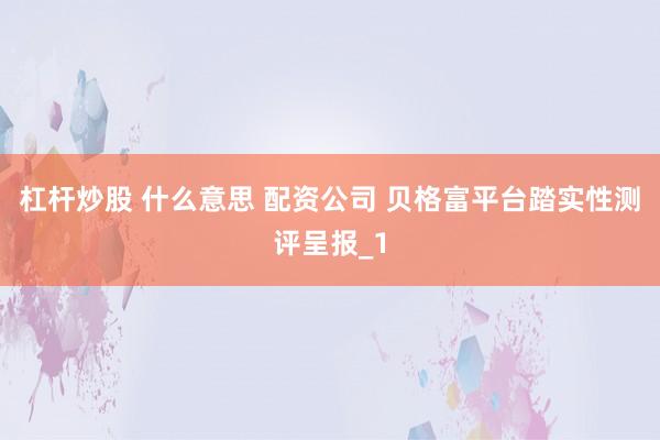 杠杆炒股 什么意思 配资公司 贝格富平台踏实性测评呈报_1
