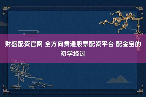 财盛配资官网 全方向贯通股票配资平台 配金宝的初学经过